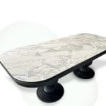 Oval Köşeli Porselen Yemek Masası (Masif Ihlamur Ayak) 220x110cm (PM-M009)