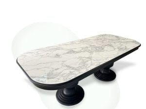 Oval Köşeli Porselen Yemek Masası (Masif Ihlamur Ayak) 220x110cm (PM-M009)