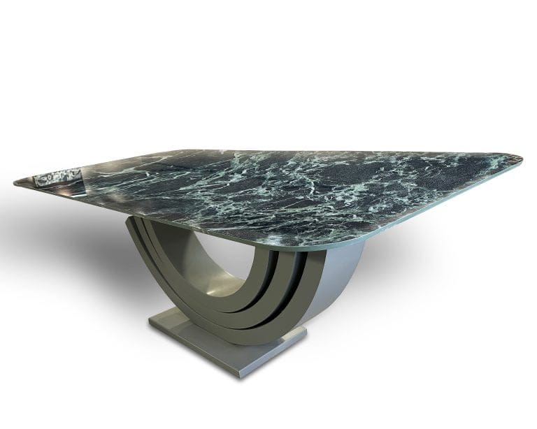 Porselen Yemek Masası Oval Köşe – Ahşap Lake Ayak 200×100cm (PM-M012)