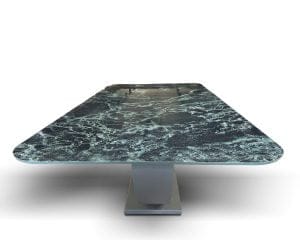 Porselen Yemek Masası Oval Köşe – Ahşap Lake Ayak 200×100cm (PM-M012)