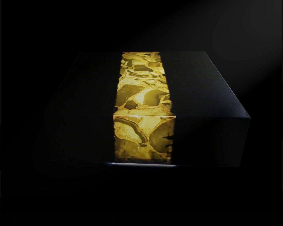 PM-M022 9 Led Işıklı Tekerli Porselen Orta Sehpa 100x100x30cm (PM-S012)