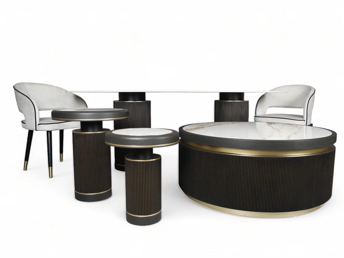 PM-MS001 2 Porselen Salon Yemek Masası & Orta Sehpa ve Zigon Sehpa Takımı (PM-SET001)