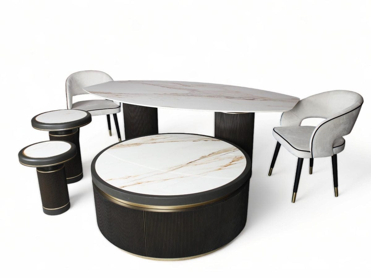 PM-MS001 3 Porselen Salon Yemek Masası & Orta Sehpa ve Zigon Sehpa Takımı (PM-SET001)