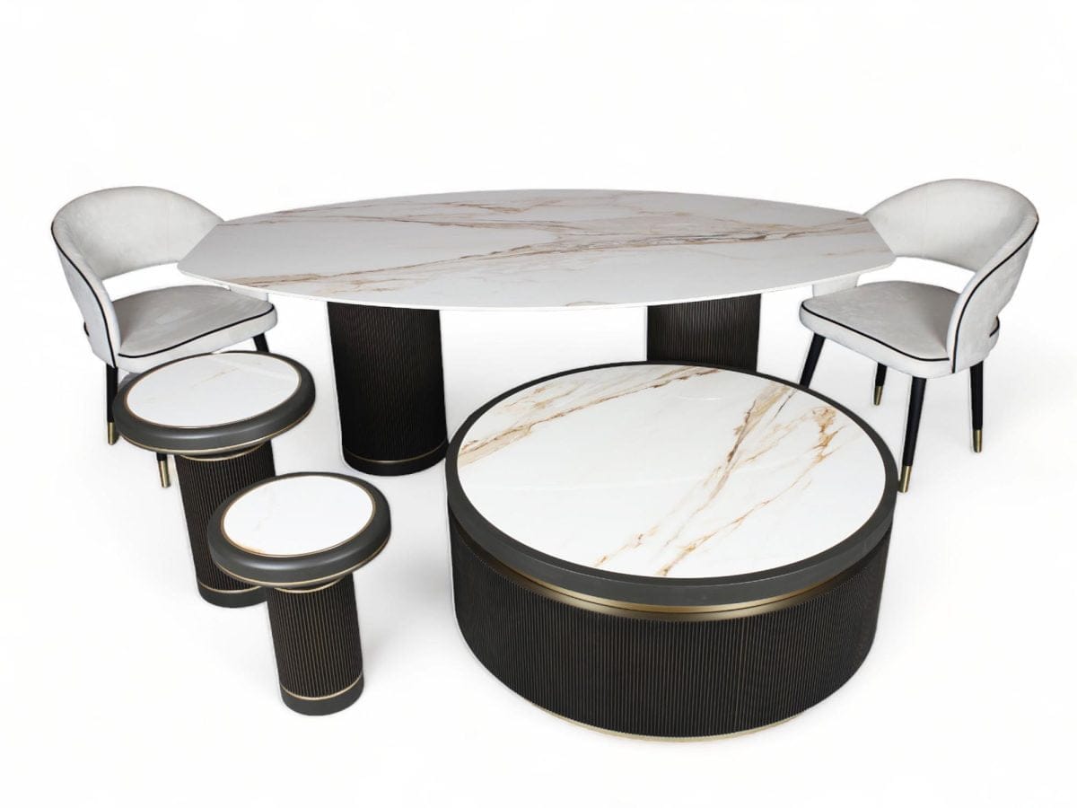 PM-MS001 4 Porselen Salon Yemek Masası & Orta Sehpa ve Zigon Sehpa Takımı (PM-SET001)