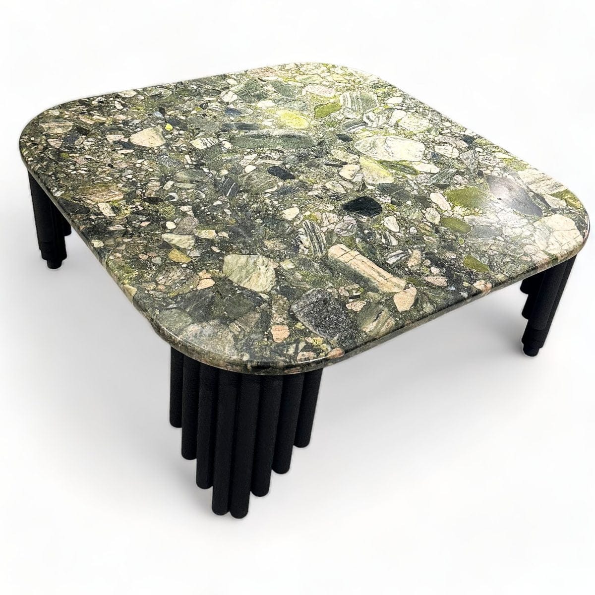 PM-S001_1 Oval Köşe Porselen Sehpa 100x100x40cm Metal Ayak