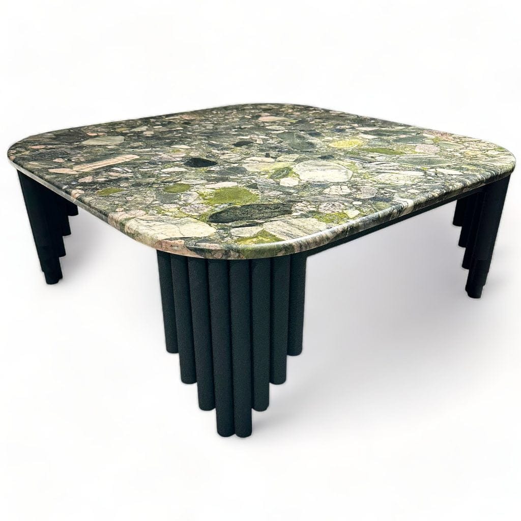 Oval Köşe Porselen Sehpa 100x100x40cm Metal Ayak