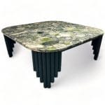 Oval Köşe Porselen Sehpa 100x100x40cm Metal Ayak