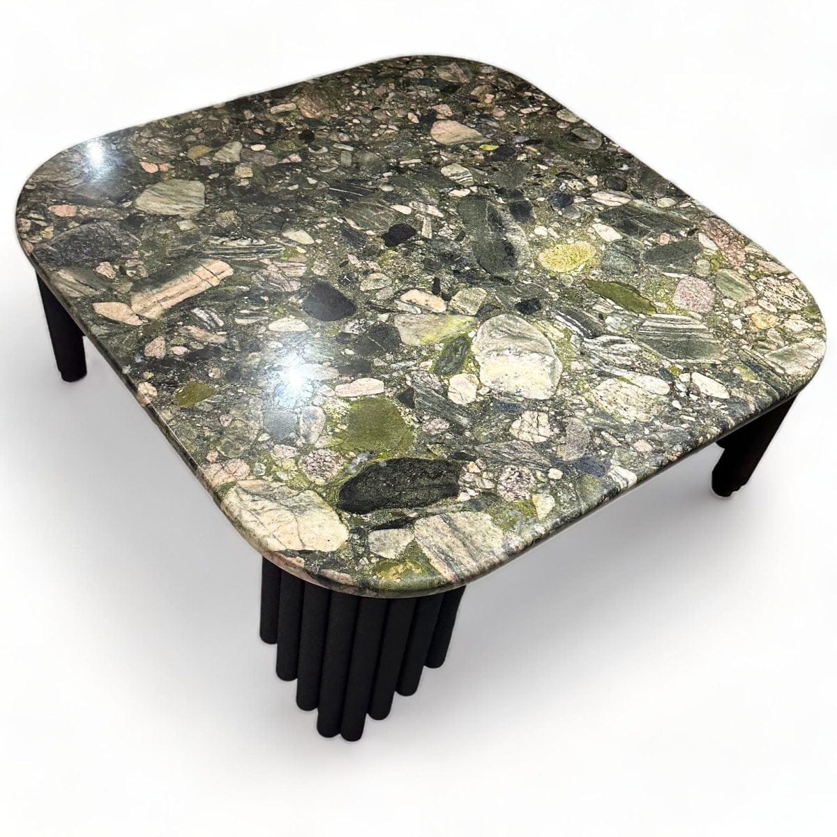 PM-S001_3 Oval Köşe Porselen Sehpa 100x100x40cm Metal Ayak