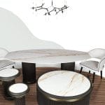 Porselen Salon Yemek Masası & Orta Sehpa ve Zigon Sehpa Takımı (PM-SET001)