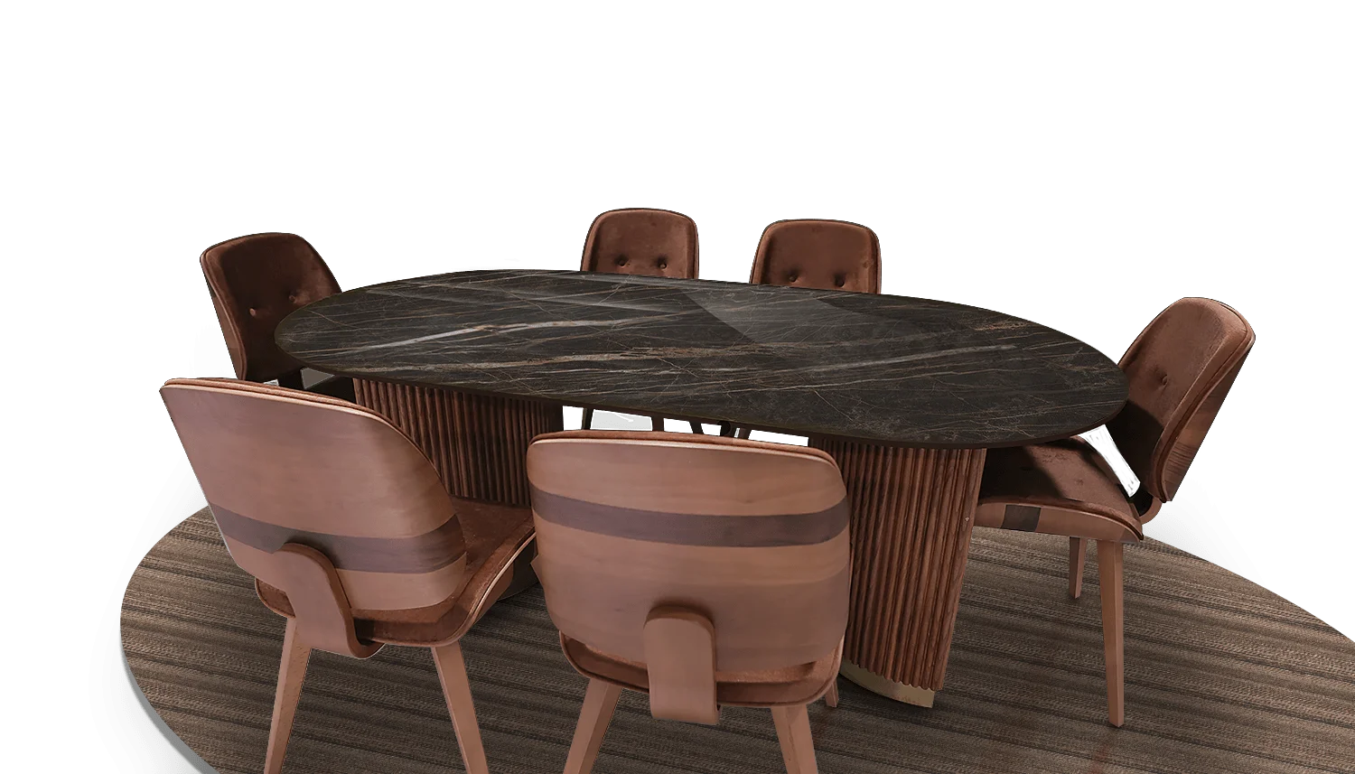 Porselen Yemek Masası Oval Köşe 200x100cm (PM-M001)